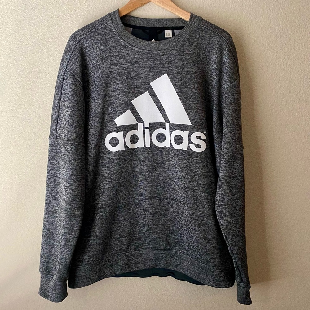 Adidas Men’s Sweatshirt L Gray Logo Dark Heather Gym Lounge Sports Shirt